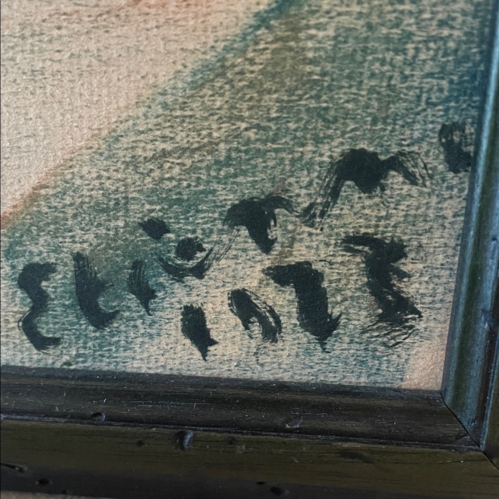 Sunflower Art Mixed Media Painting in Dark Green Frame ~ Etienne 1973 Rare art - Picture 8 of 16
